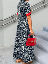 Leopard Print Button-Down Dress with Contrast Trim Dark Gray OutfitFlow