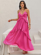 Ruffled Halter Neck Maxi Dress Hot Pink OutfitFlow