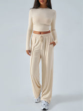 Devine Round Neck Long Sleeve Top and Pants Set Tan OutfitFlow
