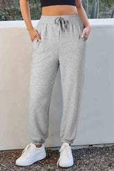 Drawstring Joggers with Pockets Gray OutfitFlow