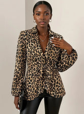 Leopard Tie Front Long Sleeve Blouse Leopard OutfitFlow