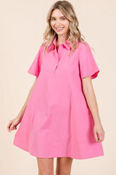 Mittoshop Poplin Collar Pleated Back Mini Dress PINK OutfitFlow