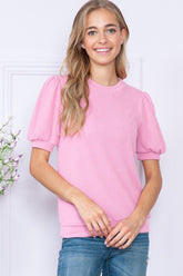Reborn J Ribbed Round Neck Short Sleeve Top PINK OutfitFlow