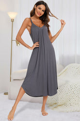 V-Neck Midi Lounge Dress Dark Gray OutfitFlow