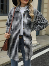 Houndstooth Button Up Long Sleeve Coat Black OutfitFlow