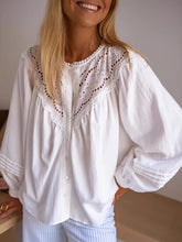 Eyelet Lace Detail Long Sleeve Blouse White OutfitFlow