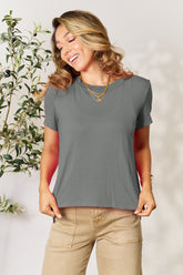 Basic Bae Full Size Round Neck Short Sleeve T-Shirt Gray OutfitFlow
