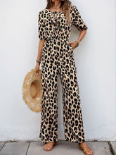 Perfee Tied Leopard Half Sleeve Jumpsuit Leopard OutfitFlow