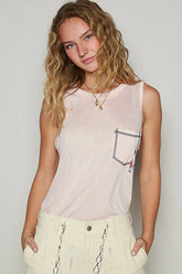 POL Floral Detail Pocket Patch Tank Top Blush Pink OutfitFlow
