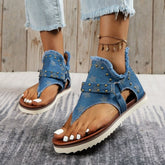 Studded Raw Hem Flat Sandals Medium OutfitFlow