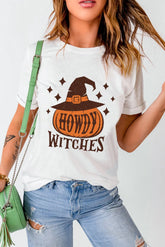 HOWDY WITCHES Round Neck Short Sleeve T-Shirt White OutfitFlow