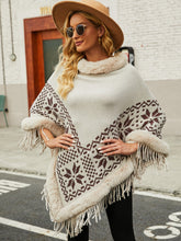 Fringe Geometric Cape Sleeve Poncho OutfitFlow