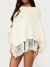 Fringe Cape Sleeve Sweater Cream OutfitFlow