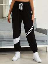Drawstring Contrast Joggers with Pockets Black OutfitFlow