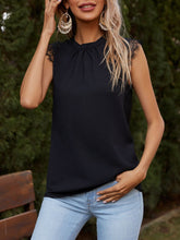 Lace Detail Ruched Round Neck Tank Black OutfitFlow