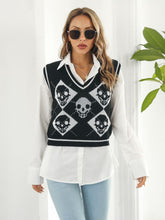 Skull Contrast V-Neck Sweater Vest Black OutfitFlow