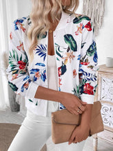 Printed Zip Up Long Sleeve Jacket Floral OutfitFlow