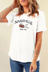 Guitar NASHVILLE Music City Print Crewneck Tee White OutfitFlow