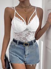 Perfee Spaghetti Strap Lace Bodysuit White OutfitFlow