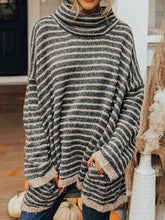 Striped Turtleneck Sweater with Pockets Black OutfitFlow