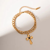 Stainless Steel Imitation Gemstone Cross Shape Pendant Bracelet Gold One Size OutfitFlow