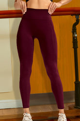 Wide Waistband Sports Leggings Wine OutfitFlow