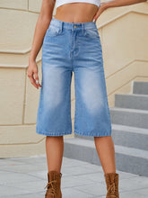 High Waist Denim Shorts with Pockets Medium OutfitFlow