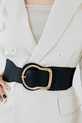 Zinc Alloy PU Leather Belt Black One Size OutfitFlow