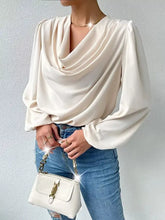 Full Size Cowl Neck Balloon Sleeve Blouse Plus Size Apricot OutfitFlow