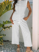 Casual Striped Tank and Wide Leg Pants 2pcs Set Black OutfitFlow