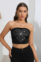Heart Spider Web Graphic Tube Top Black OutfitFlow