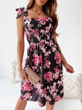 Floral Smocked Bodice Tie Shoulder Summer Dress Black OutfitFlow