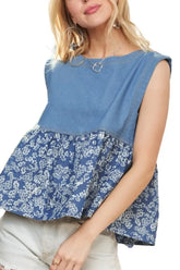 ADORA Sleeveless Denim Contrast Top DENIM OutfitFlow