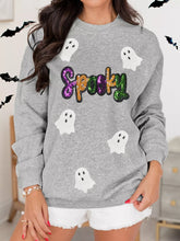 Halloween Spooky Ghost Sequin Sweatshirt Gray OutfitFlow
