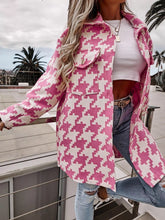 Houndstooth Button Up Long Sleeve Outerwear Fuchsia Pink OutfitFlow