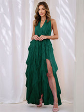 Halter Neck Irregular Mesh Dress Dark Green OutfitFlow