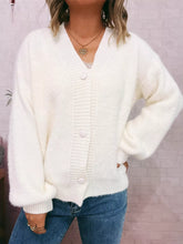 Fuzzy Button-Up Long Sleeve Cardigan White One Size OutfitFlow