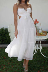 Cutout Square Neck Midi Cami Dress White OutfitFlow