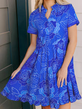 Ruffled Hem Short Sleeve Flowy Mini Dress Blue OutfitFlow