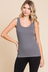 Culture Code Full Size Ribbed Scoop Neck Tank Cold Charcoal OutfitFlow
