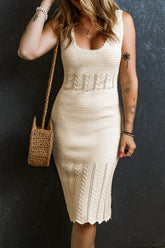 Scoop Neck Wide Strap Knit Dress Ivory OutfitFlow