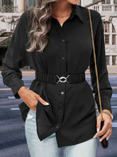 Perfee Collared Neck Button Down Long Sleeve Shirt Black OutfitFlow