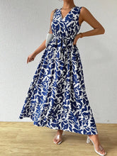 Printed Surplice Sleeveless Maxi Dress Navy OutfitFlow