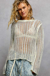 POL Openwork Round Neck Knit Cover Up OFF WHITE OutfitFlow