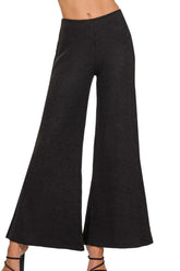 Zenana Wide Leg Flare Sweater Pants BLACK OutfitFlow
