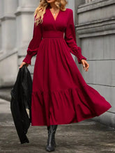 Surplice Long Sleeve Tiered Midi Dress Burgundy OutfitFlow