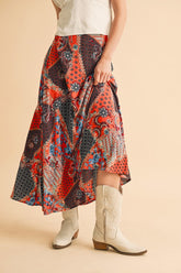 Aemi + Co Printed Maxi Skirt Orange Black OutfitFlow