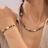 Bohemian Natural Stone Pearl Beaded Jewelry Set Multicolor One Size OutfitFlow