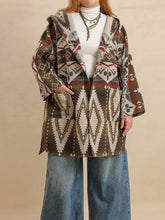Plus Size Aztec Print Hooded Open Front Cardigan Coffee Brown OutfitFlow