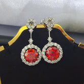 4 Carat Ruby Red Crystal Drop Earrings with Rhinestone Halo Red One Size OutfitFlow